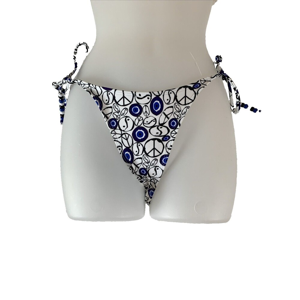 Forever 21 String Bikini Bottoms Womens Large Evil Eye Peace Sign Beads Swim NWT